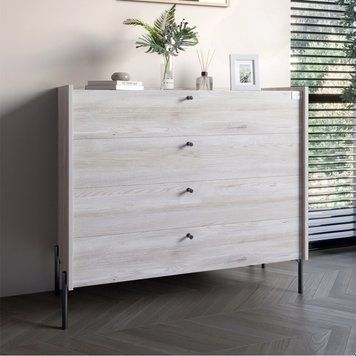Комод із 4 шухлядами LION Wood із чорними ніжками 100х90х45 см Самоа Димчастий (LION-042985), Самоа дымчатый