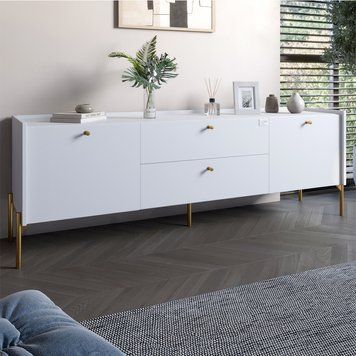 Тумба під телевізор з шухлядами LION Wood з золотими ніжками 160х65х40 см Німфея Альба (білий) (LION-043118), Нимфея альба (білий)