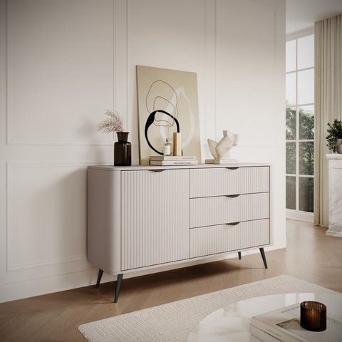 Комод Perfect Home Ланте / Lante 1-дверний з 3 шухлядами і чорними ніжками 1D3S/138 Беж (PFH-091178)