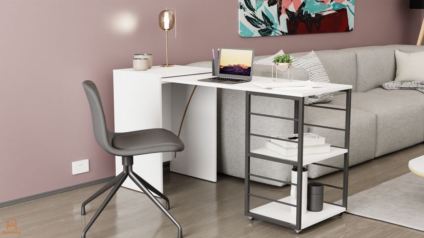 Стол-тумба трансформер Смарт 2/1 Ferrum-decor 750x1450x500 Черный металл ДСП Белое 16 мм (FRD-105095)