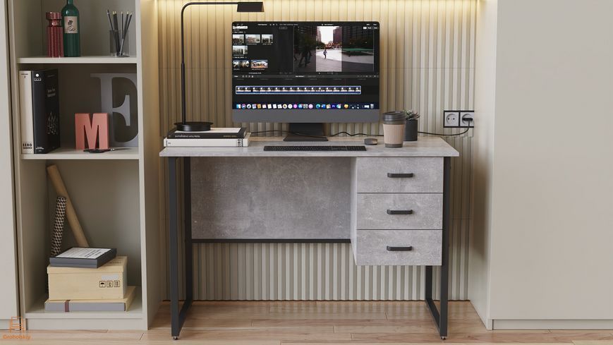 Комп'ютерний стіл Ferrum-decor Гаррі 75x140x70 чорний ДСП Бетон 16 мм (FRD-107307)