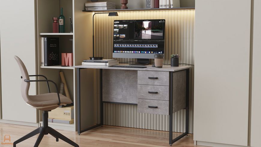 Комп'ютерний стіл Ferrum-decor Гаррі 75x140x70 чорний ДСП Бетон 16 мм (FRD-107307)