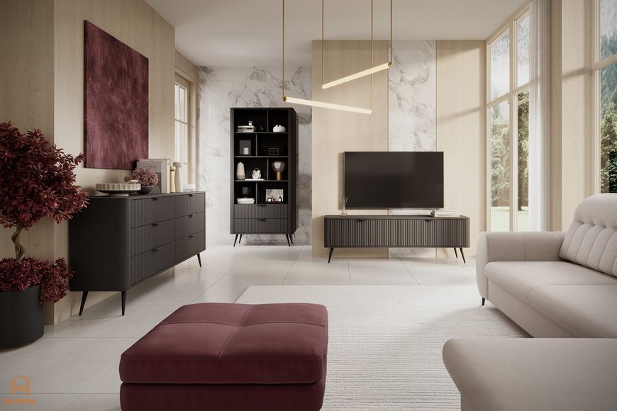 Стеллаж Perfect Home Ланте/Lante 2S с 2 ящиками и черными ножками Черный (PFH-091104)