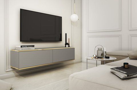 Тумба под телевизор навесная Perfect Home Оро/Oro 2-дверная RTV135 Серый (PFH-091350)