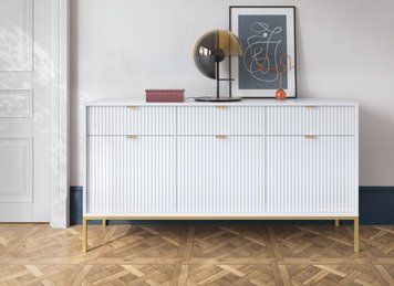 Комод Perfect Home Новая/Nova 3-дверный с 3 ящиками и золотыми ножками KSZ154 Белый (PFH-091241)