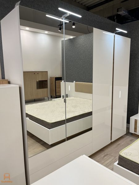 Шкаф для одежды Perfect Home Арко / Arco 4-дверный с зеркалом 4D2S/220 Белый глянец/дуб грандсон (PFH-091041)