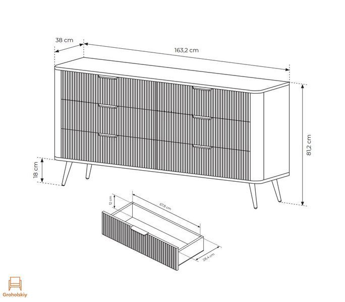 Комод Perfect Home Ланте / Lante з 6 шухлядами і золотими ніжками 6S/163 Чорний