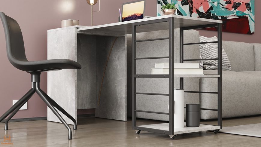 Стіл-тумба трансформер Смарт 2/1 Ferrum-decor 750x1450x500 Чорний метал ДСП Бетон 16 мм (FRD-105101)