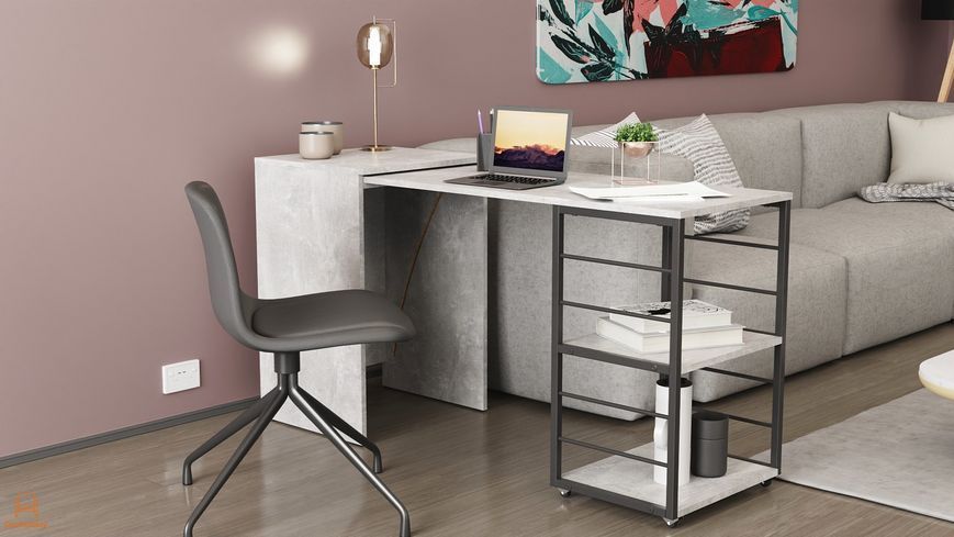 Стіл-тумба трансформер Смарт 2/1 Ferrum-decor 750x1450x500 Чорний метал ДСП Бетон 16 мм (FRD-105101)
