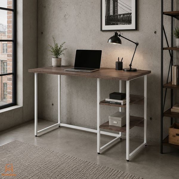 Стол письменный Кевин Ferrum-decor 75x120x60 Белый металл ДСП Дуб Кремона Канолло 32 мм (FRD-108019)