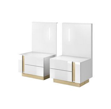 Тумбы прикроватные 2 шт. с подсветкой Perfect Home Арко / Arco с 4 ящиками 2S/60 Белый глянец/дуб грандсон (PFH-091049)