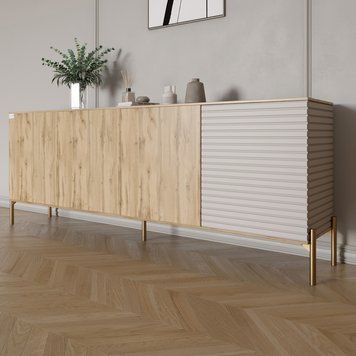 Комод на золотих металевих ніжках LION Грей 204x38x76,5 см Дуб Аппалачі/Кашемір (LION-042649), Дуб Аппалачи/Кашемир