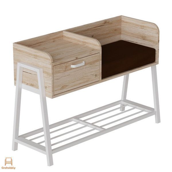 Банкетка із тумбочкою Ferrum-decor Бланка 540x1000x320 метал Білий ДСП Дуб Сан-Марино 16 мм (FRD-103032), Дуб Сан-Марино
