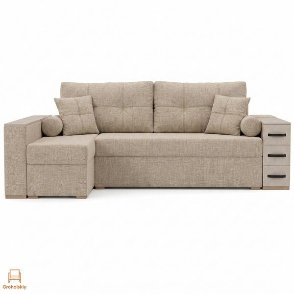 Угловой ортопедический диван Мекко Cube Shuttle NOVO 2650*1650 Lux III категория Austin 2 Beige (MEK-161474)