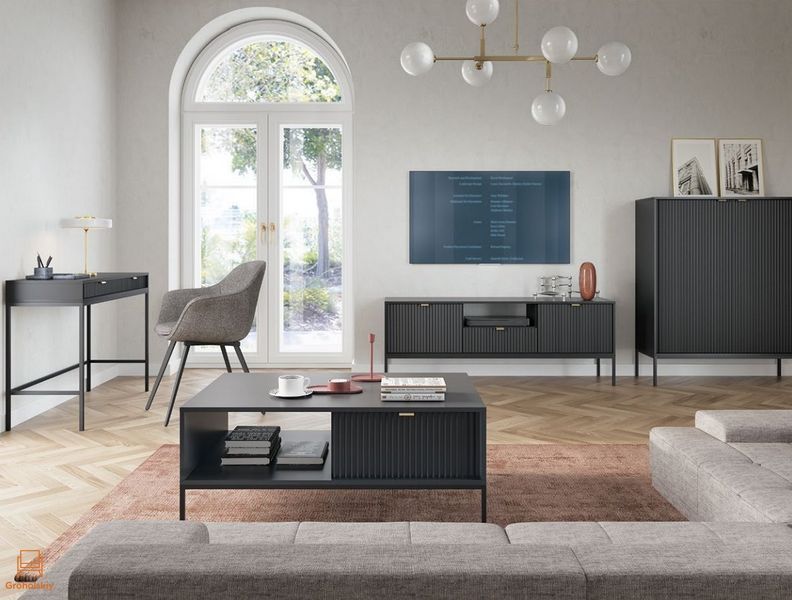 Комод високий Perfect Home Нова / Nova 2-дверний з чорними ніжками K104 Чорний (PFH-091238), Чорний