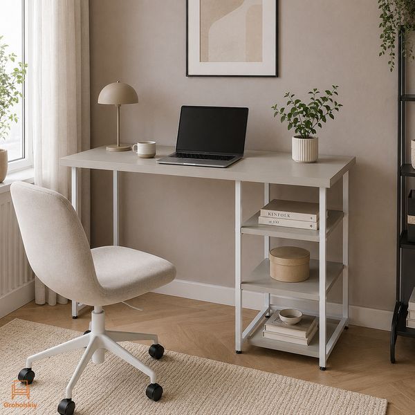 Стол письменный Кевин Ferrum-decor 75x100x60 Белый металл ДСП Кашемир 32 мм (FRD-108121)