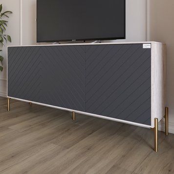 Тумба під телевізор із золотими металевими ніжками LION Амарант 168x40x76,5 см Самоа Димчастий/Графітовий (LION-043085), Самоа дымчатый/Графитовый
