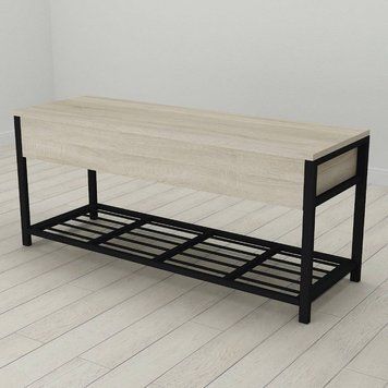 Банкетка з ящиком Ferrum-decor Дрейк 1 550x1000x400 метал Чорний ДСП Сонома 16 мм (FRD-103048), Дуб сонома