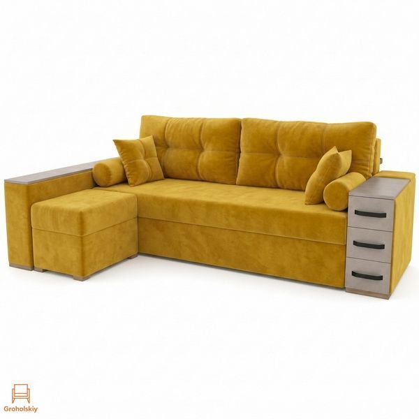 Угловой ортопедический диван Мекко Cube Shuttle NOVO 2650*1650 Pocket Spring Cocos II категория Allure Premium Yellow (MEK-161478)