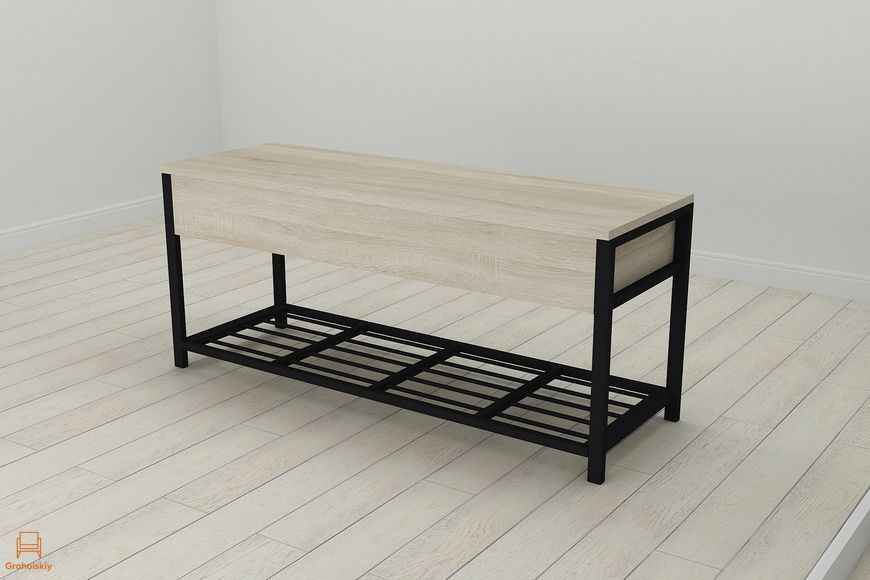 Банкетка з ящиком Ferrum-decor Дрейк 1 550x1000x400 метал Чорний ДСП Сонома 16 мм (FRD-103048), Дуб сонома
