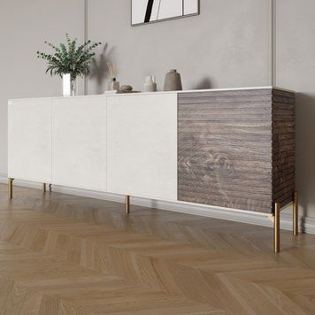 Комод на золотих металевих ніжках LION Грей 204x38x76,5 см Бетон Style/Дерево (LION-042655), Бетон Style/Дерево