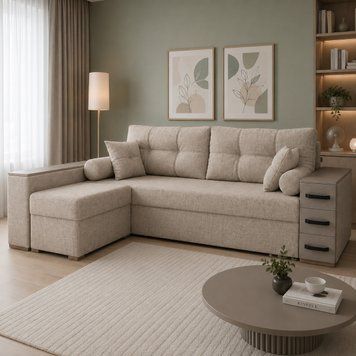 Угловой ортопедический диван Мекко Cube Shuttle NOVO 2650*1650 Pocket Spring Cocos III категория Austin 2 Beige (MEK-161479)