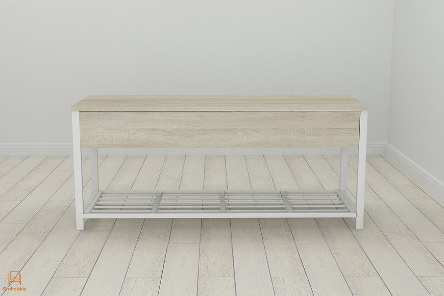 Банкетка с ящиком Ferrum-decor Дрейк 1 550x1000x400 металл Белый ДСП Сонома 16 мм (FRD-103055)