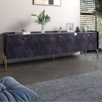 Тумба під телевізор на 3 шухляди LION Wood з золотими ніжками 160х65х40 см Бетон темний (LION-042989), Бетон темный
