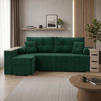 Угловой ортопедический диван Мекко Cube Shuttle NOVO 2650*1650 Pocket Spring Cocos IV категория Bestseller Emerald (MEK-161480)