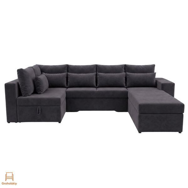 Угловой ортопедический диван Мекко Chester II 3400&times;1800 + пуф 1340&times;680 Bonel Standart Hard Plus II категория Allure Premium Dark Grey (MEK-161698)