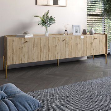 Тумба під телевізор на 3 шухляди LION Wood з золотими ніжками 160х65х40 см Дуб Аппалачі (LION-042991), Дуб Аппалачи