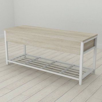 Банкетка із ящиком Ferrum-decor Дрейк 2 550x1200x400 метал Білий ДСП Сонома 16 мм (FRD-103076), Дуб сонома