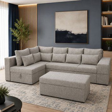 Угловой ортопедический диван Мекко Chester II 3400&times;1800 + пуф 1340&times;680 Bonel Standart Hard Plus IV категория Bestseller Bone (MEK-161700)