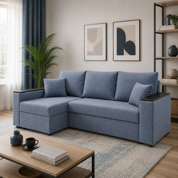 Угловой ортопедический диван Мекко Senator 2500x1500 Gold IV категория Bestseller Blue Fog (MEK-161750)