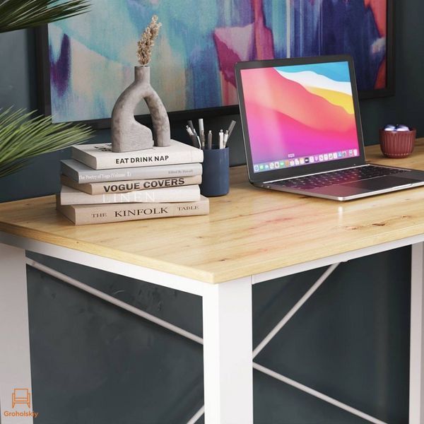 Письмовий стіл Ferrum-decor Драйв 750x1200x600 Білий метал ДСП Дуб Артизан 32 мм (FRD-103336)
