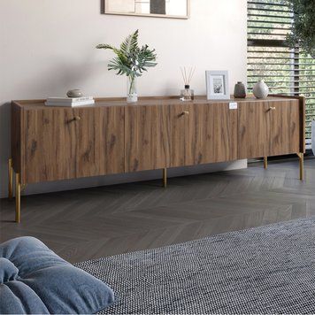 Тумба під телевізор на 3 шухляди LION Wood з золотими ніжками 160х65х40 см Дуб Ліворно (LION-042993), Дуб ливорно