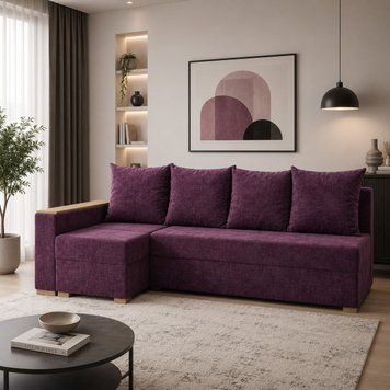 Угловой ортопедический диван Мекко Cube 2250&times;1430 Gold IV категория Bestseller Plum (MEK-161551)