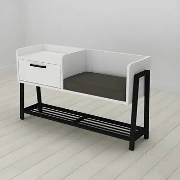 Банкетка із тумбочкою Ferrum-decor Бланка 540x1000x320 метал Чорний ДСП Біле 16 мм (FRD-103024), Білий