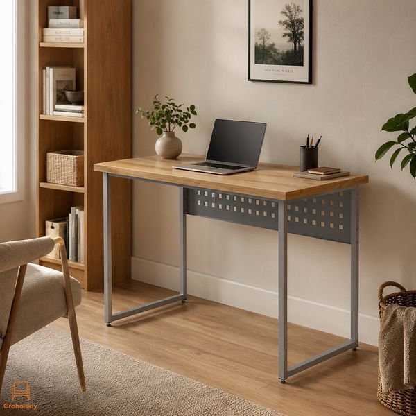 Стол письменный Майк Ferrum-decor 75x100x60 Серый металл ДСП Дуб Евок Прибрежный 32 мм (FRD-108230)