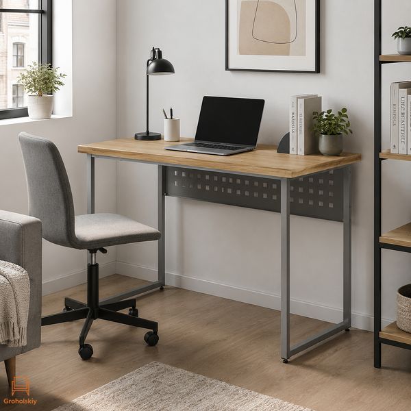 Стол письменный Майк Ferrum-decor 75x100x60 Серый металл ДСП Дуб Евок Прибрежный 32 мм (FRD-108230)