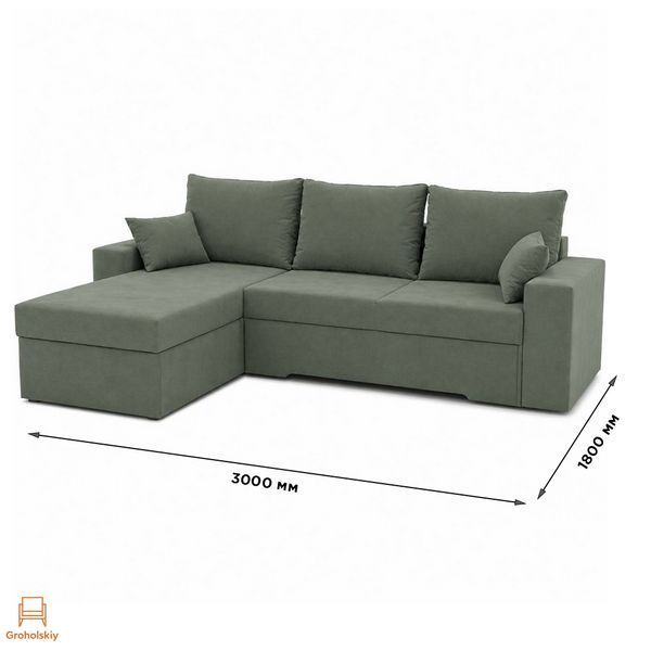 Угловой ортопедический диван Мекко Epoh 3000&times;1800 Bonel Standart Hard Plus IV категория Bestseller Pale Aqua (MEK-161602)