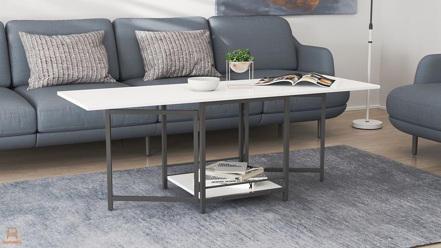 Стол журнальный трансформер Куб Комбо Ferrum-decor 540x532x500 Черный металл ДСП Белое 16 мм (FRD-105150)