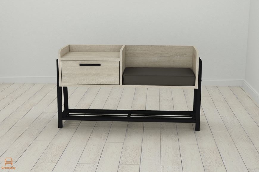 Банкетка із тумбочкою Ferrum-decor Бланка 540x1000x320 метал Чорний ДСП Сонома 16 мм (FRD-103027), Дуб сонома