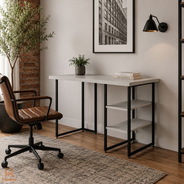 Стол письменный Кевин Ferrum-decor 75x140x60 Черный металл ДСП Кашемир 32 мм (FRD-108132)