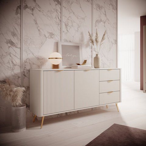 Комод Perfect Home Ланте/Lante 2-дверный с 3 ящиками и золотыми ножками 2D3S/163 Беж (PFH-091180)