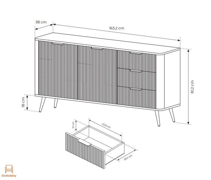 Комод Perfect Home Ланте/Lante 2-дверный с 3 ящиками и золотыми ножками 2D3S/163 Беж (PFH-091180)