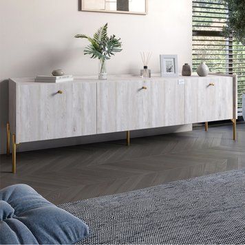 Тумба під телевізор на 3 шухляди LION Wood з золотими ніжками 160х65х40 см Самоа Димчастий (LION-042999), Самоа дымчатый
