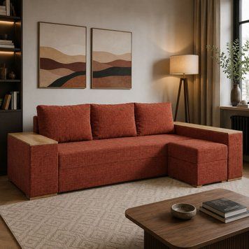 Угловой ортопедический диван Мекко Cube Comfort 2650x1600 Bonel Standart Hard Plus IV категория Bestseller Terracotta (MEK-161755)