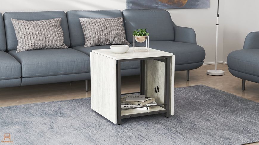 Стіл журнальний трансформер Куб Комбо Ferrum-decor 540x532x500 Чорний метал ДСП Бетон 16 мм (FRD-105155)