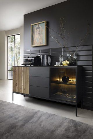 Комод с подсветкой Perfect Home Сенто / Sento KSZ154 2-дверный с 3 ящиками Черный/дуб один (PFH-091487)